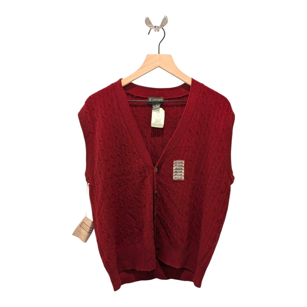 NWT Courtenay 100% Cashmere Cable Knit Sweater Vest Burgundy Size Medium Winter